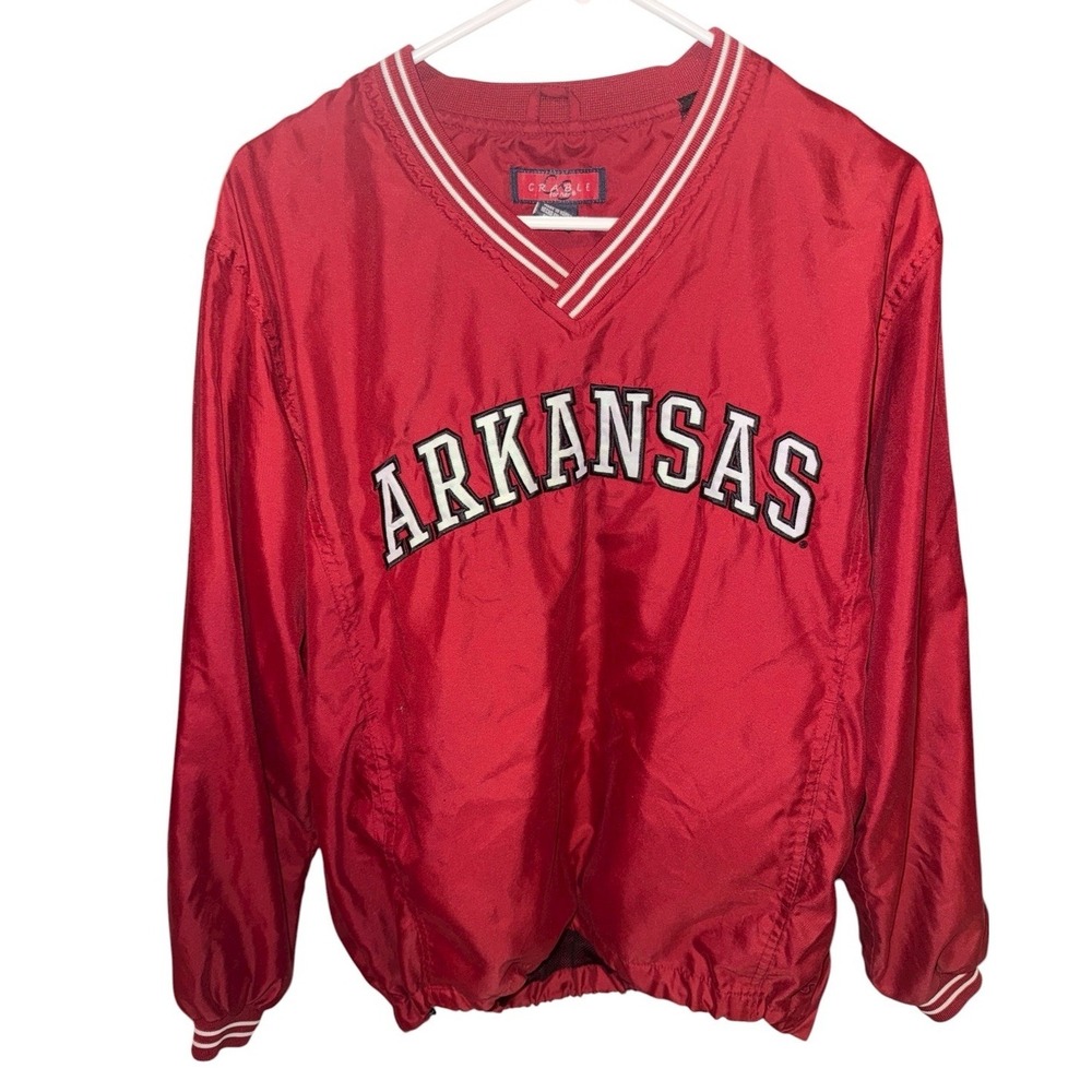 Vtg Arkansas Razorbacks NCAA Vintage Windbreaker V Neck Pullover Medium Women